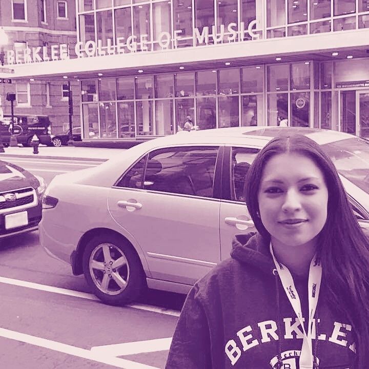 Ella Anchor in front of Berklee College of Music building in Boston - USA